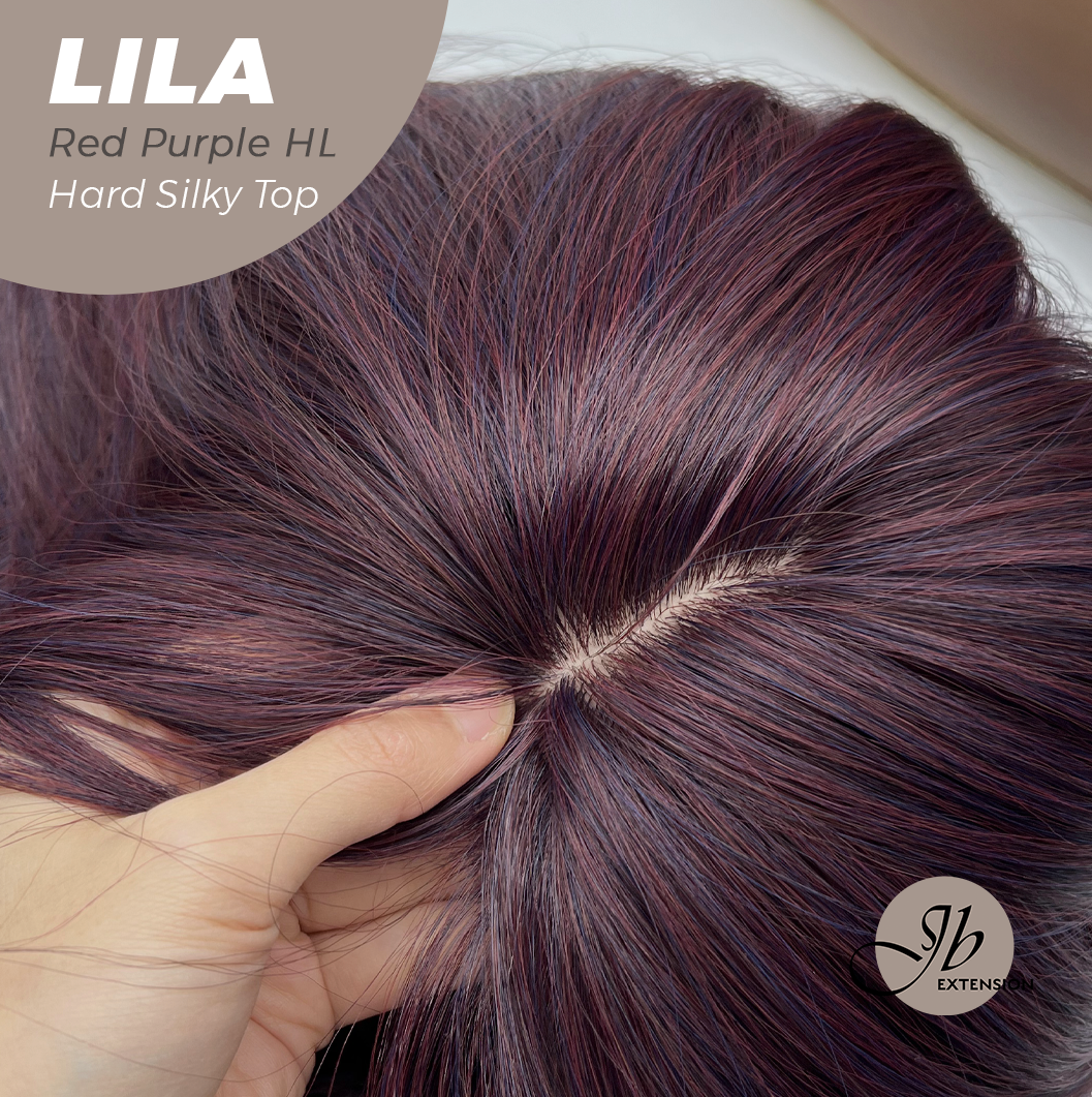 JBEXTENSION 20 Inches Scalpiana Red Purple Highlight Wolf Cut 3.5X4 Hard Silky Top Natural Scalp Effect Wig With Bangs LILA RED PURPLE HIGHLIGHT