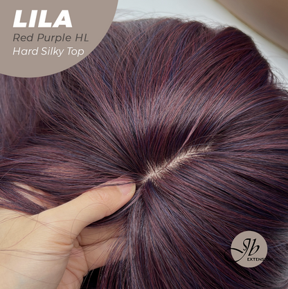 JBEXTENSION 20 Inches Scalpiana Red Purple Highlight Wolf Cut 3.5X4 Hard Silky Top Natural Scalp Effect Wig With Bangs LILA RED PURPLE HIGHLIGHT