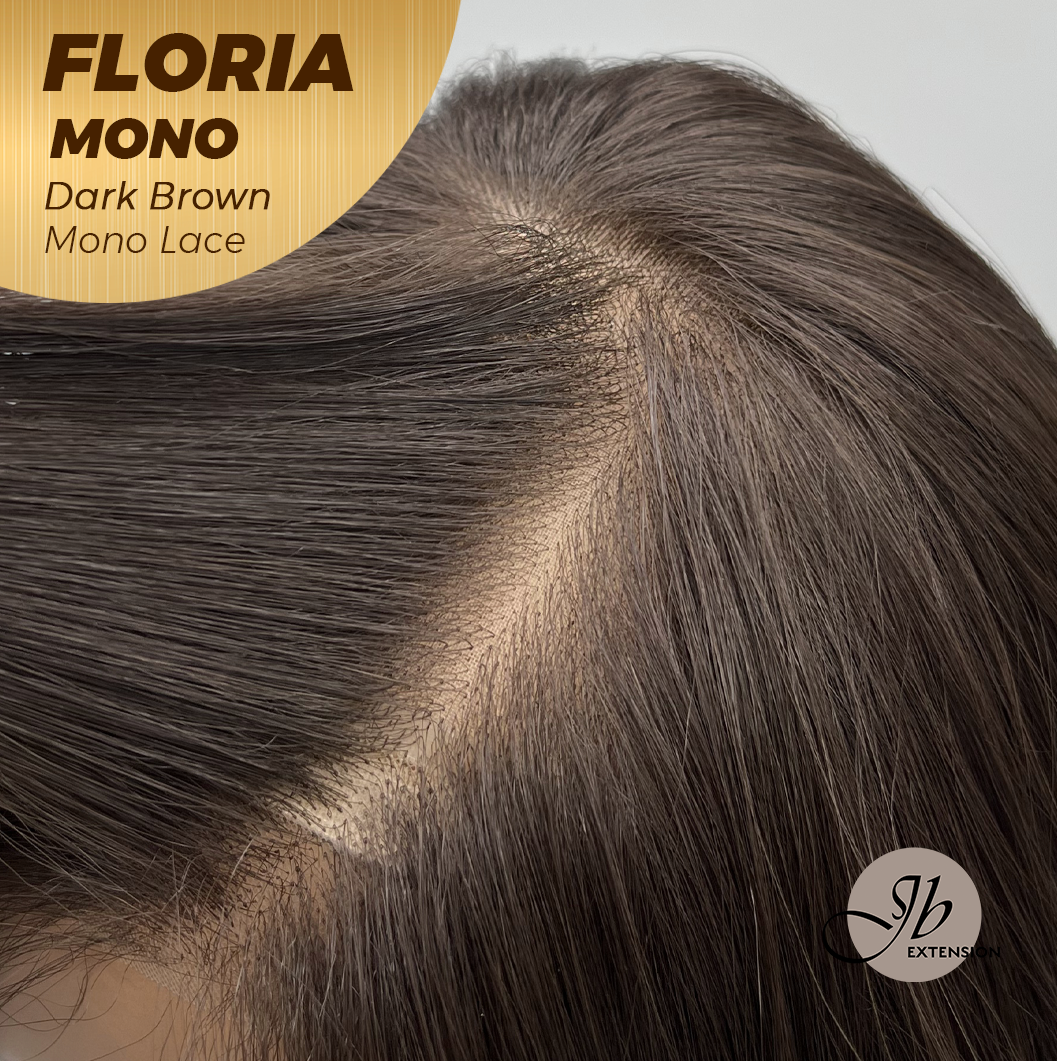 JBEXTENSION FLORIA MONO Full Monofilament Wig 20 Inches Curly Dark Brown Full Mono Lace Glueless with Anti-slip Silicone Strips Wig FLORIA MONO - DARK BROWN【BENDY EAR TABS】