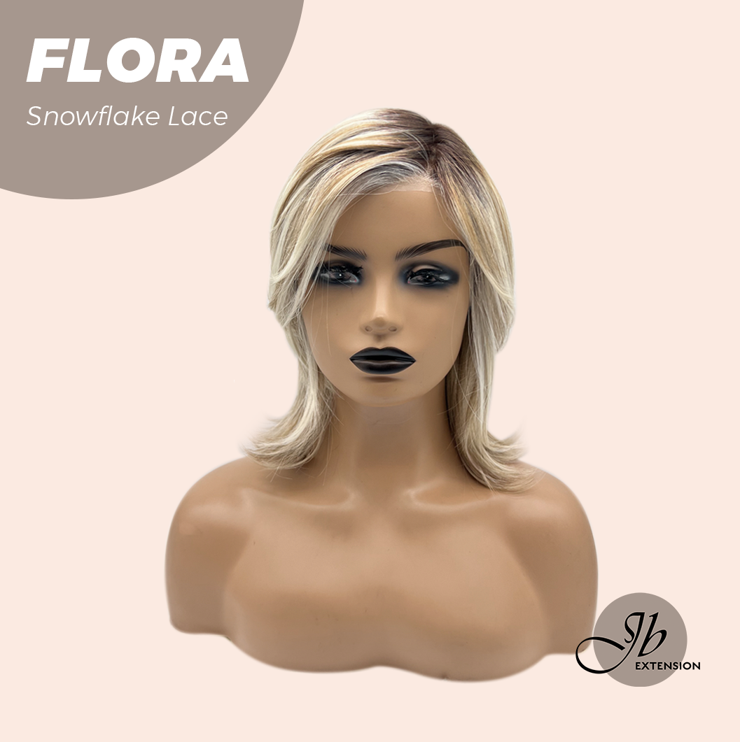 JBEXTENSION 13 Inches Mix Blonde Pre-Cut Side Part Snowflake Lace Frontlace Glueless Wig FLORA【BENDY EAR TABS】