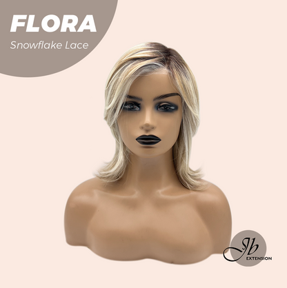 JBEXTENSION 13 Inches Mix Blonde Pre-Cut Side Part Snowflake Lace Frontlace Glueless Wig FLORA【BENDY EAR TABS】