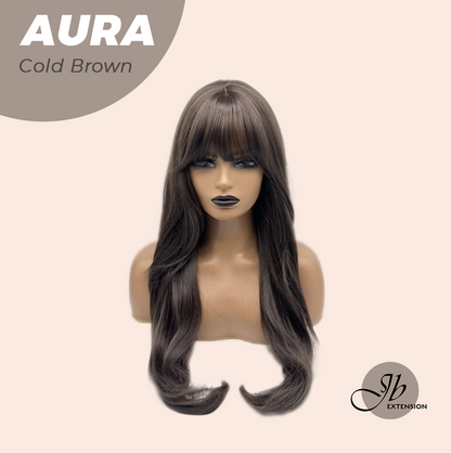 JBEXTENSION 26 Inches Long Cold Brown Wig with Bangs AURA COLD BROWN