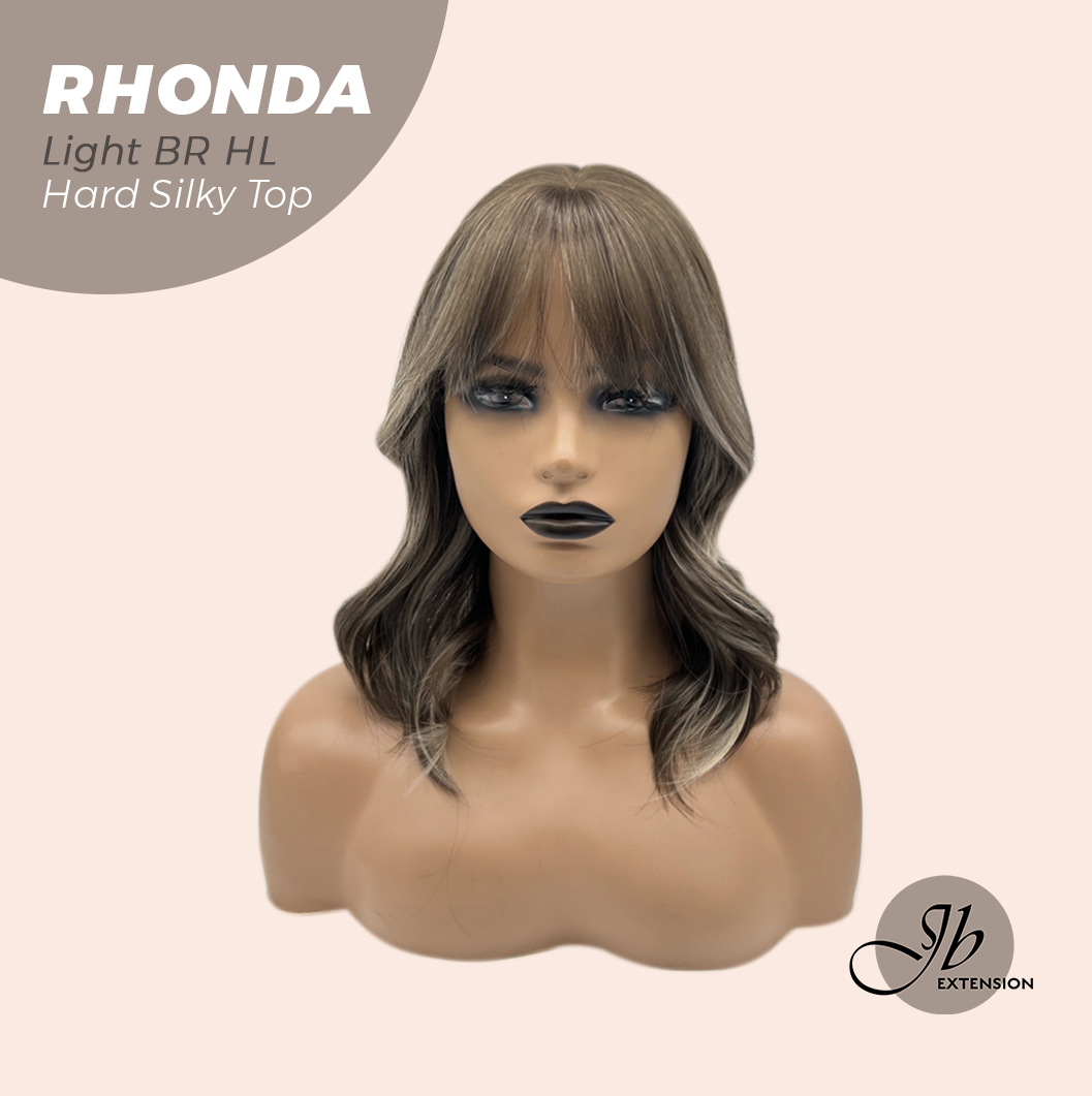 JBEXTENSION 15 Inches Scalpiana Curly Light Brown with Highlight 3.5X4 Hard Silky Top Natural Scalp Effect Wig with Bangs RHONDA LIGHT BROWN HIGHLIGHT