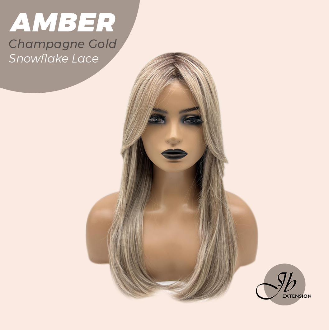 JBEXTENSION 21 Inches Straight Champagne Gold Pre-Cut Arc Snowflake Lace Frontlace Glueless Wig AMBER CHAMPAGNE GOLD【BENDY EAR TABS】