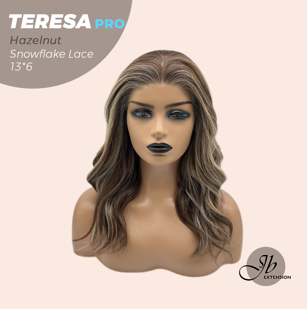 JBEXTENSION 18 Inches Hazelnut Pre-Cut 13X6 Free Part Snowflake Lace Frontlace Glueless Wig TERESA PRO - HAZELNUT【BENDY EAR TABS】