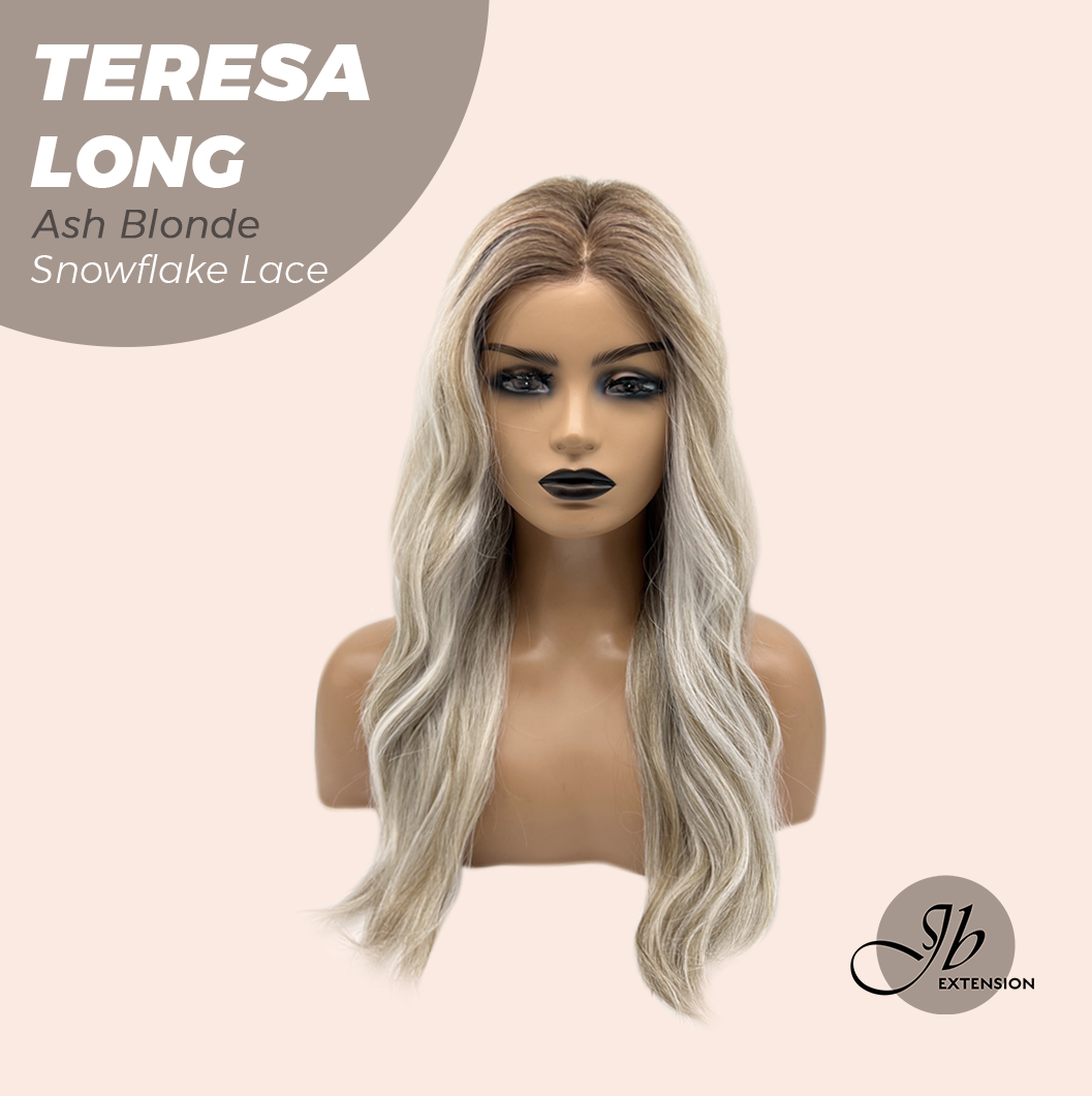 JBEXTENSION 22 Inches Long Ash Blonde Pre-Cut Snowflake Lace Frontlace Glueless Wig TERESA LONG ASH BLONDE【PERMATEASE】【BENDY EAR TABS】- M/L
