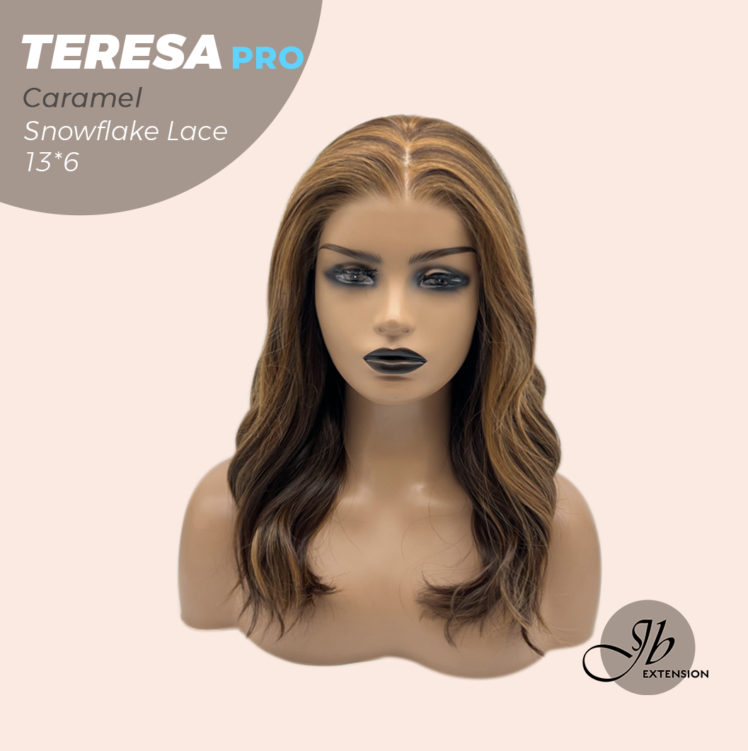 JBEXTENSION 18 Inches Caramel Pre-Cut 13X6 Free Part Snowflake Lace Frontlace Glueless Wig TERESA PRO - CARAMEL【BENDY EAR TABS】