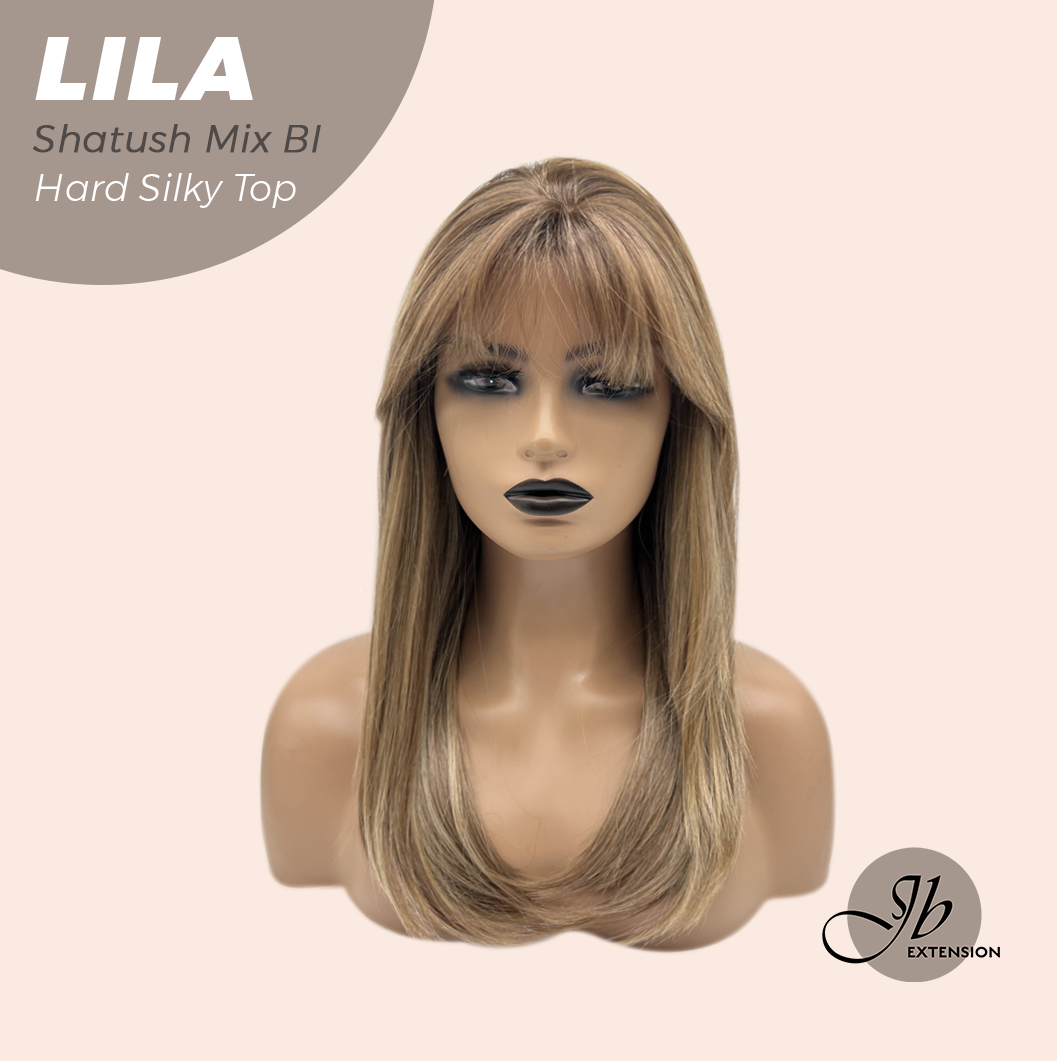 JBEXTENSION 20 Inches Scalpiana Shatush Mix Blonde Wolf Cut 3.5X4 Hard Silky Top Natural Scalp Effect Wig With Bangs LILA SHATUSH MIX BLONDE