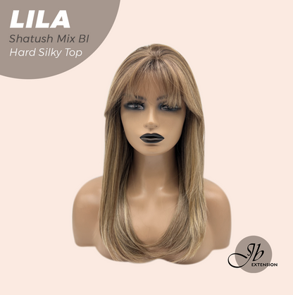 JBEXTENSION 20 Inches Scalpiana Shatush Mix Blonde Wolf Cut 3.5X4 Hard Silky Top Natural Scalp Effect Wig With Bangs LILA SHATUSH MIX BLONDE