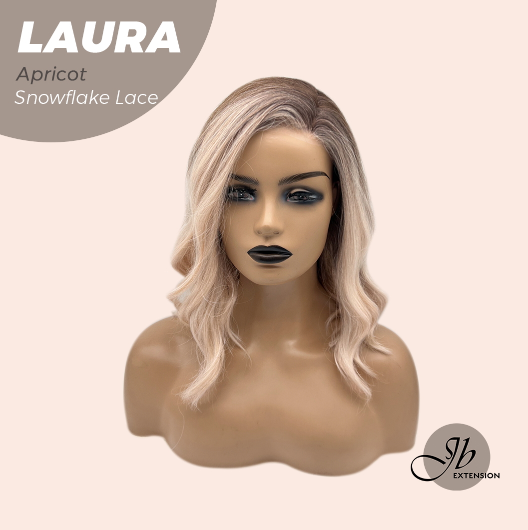 JBEXTENSION 14 Inches Apricot Pre-Cut Side Part Snowflake Lace Frontlace Glueless Wig LAURA SNOWFLAKE APRICOT【BENDY EAR TABS】- S/M