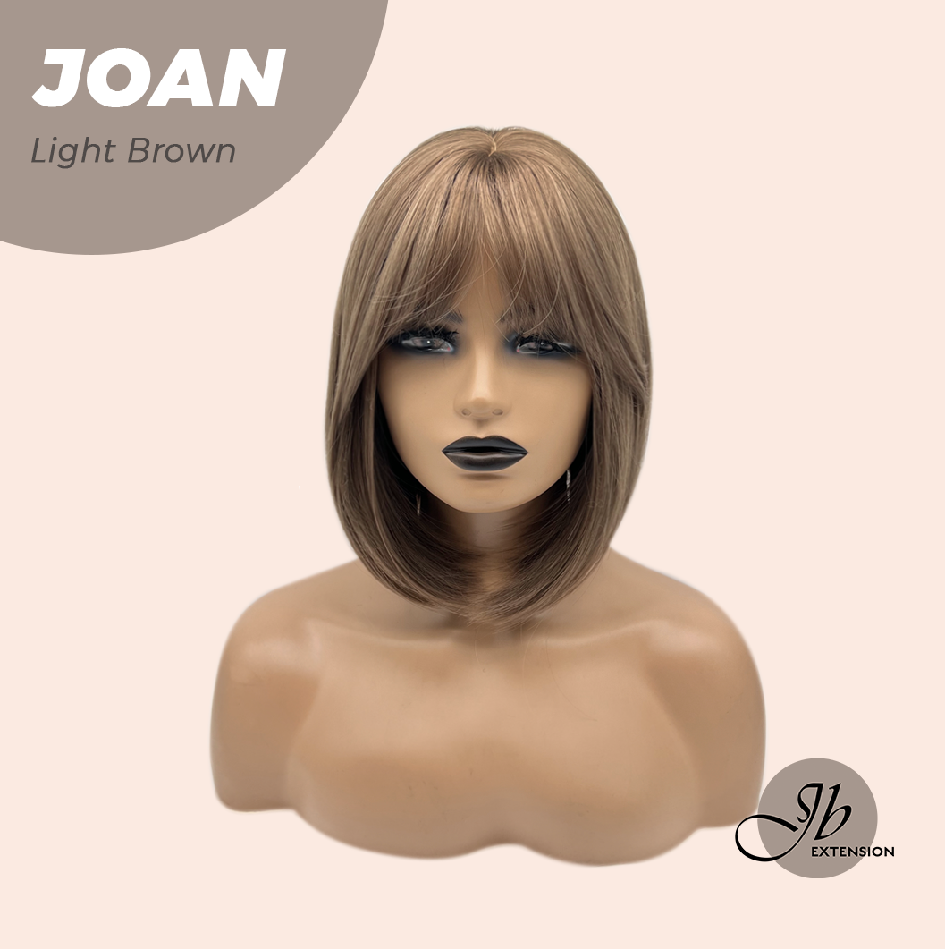 JBEXTENSION 10 Inches Bob Cut Light Brown Wig with Bangs JOAN LIGHT BROWN