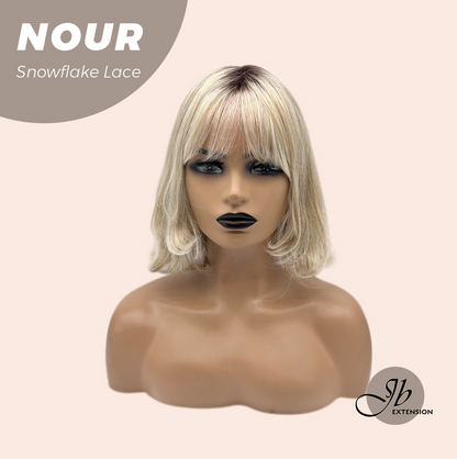 JBEXTENSION 11 Inches Mix Blonde Curly Pre-Cut Arc Snowflake Lace Frontlace Glueless Wig NOUR【BENDY EAR TABS】