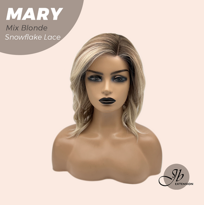 JBEXTENSION 14 Inches Mix Blonde Pre-Cut Side Part Snowflake Lace Frontlace Glueless Wig MARY MIX BLONDE【BENDY EAR TABS】- M/L