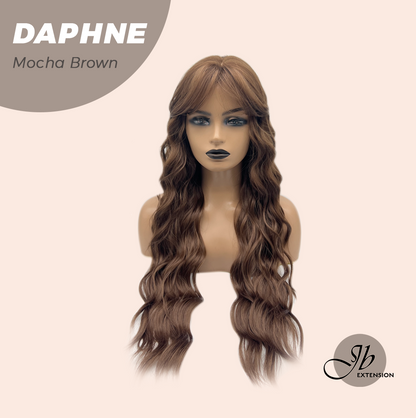 JBEXTENSION 29 Inches Long Body Wave Mocha Brown Wig With Bangs DAPHNE MOCHA BROWN