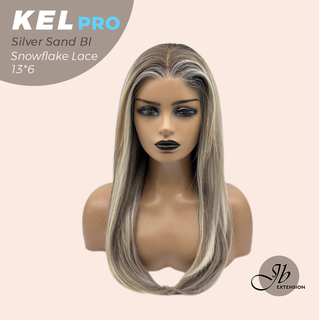 JBEXTENSION 22 Inches Silver Sand Blonde Pre-Cut 13X6 Free Part Snowflake Lace Frontlace Glueless Wig KEL PRO - SILVER SAND BLONDE【BENDY EAR TABS】
