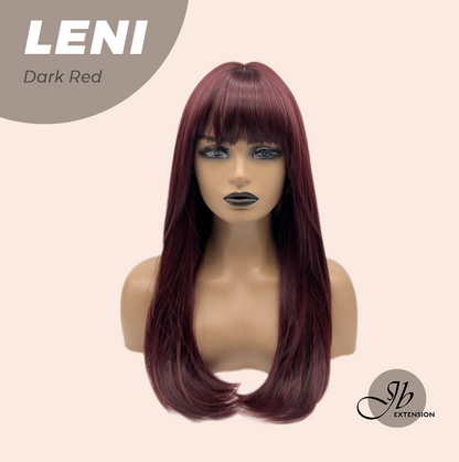 JBEXTENSION 22 Inches Dark Red Fashion Wig with Bangs LENI DARK RED