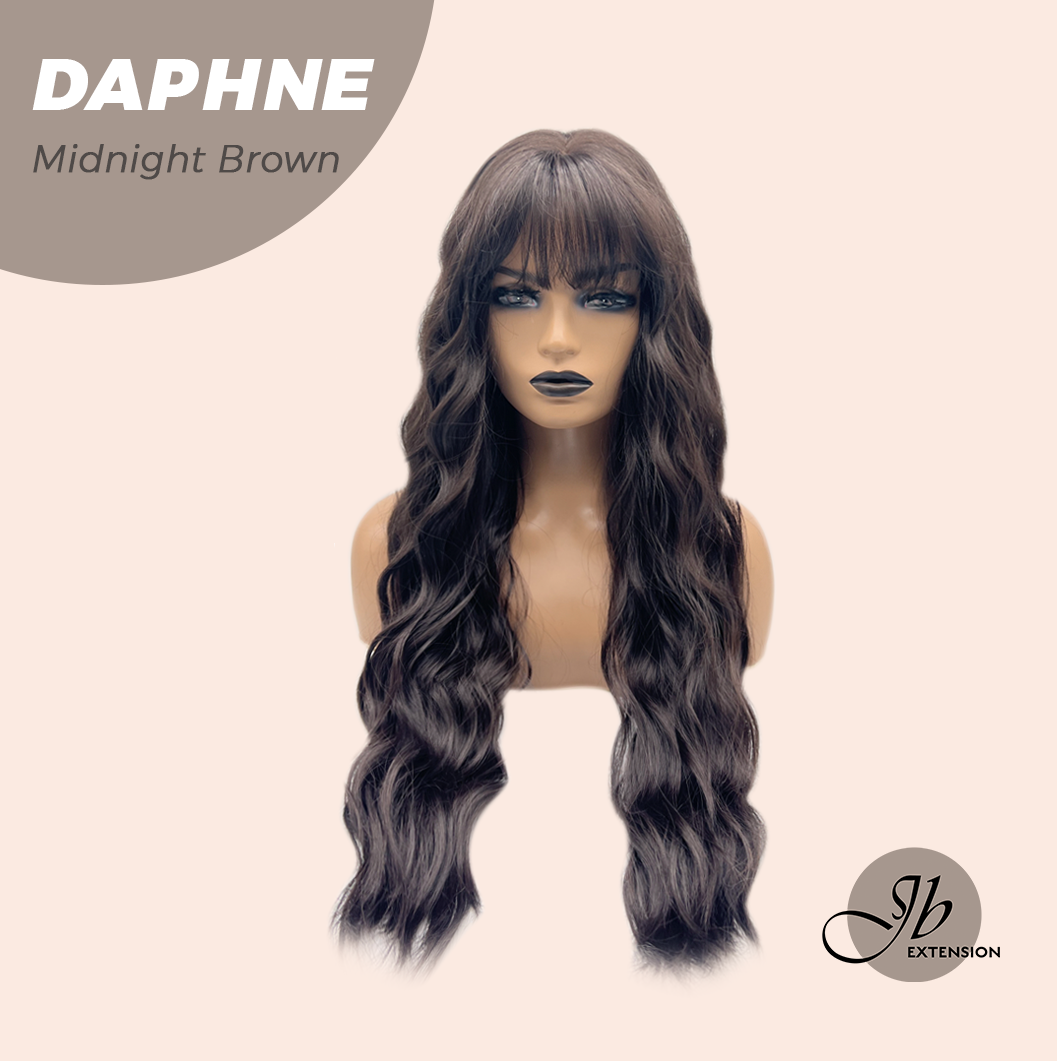 JBEXTENSION 29 Inches Long Body Wave Midnight Brown(Black/Brown) Wig With Bangs DAPHNE MIDNIGHT BROWN
