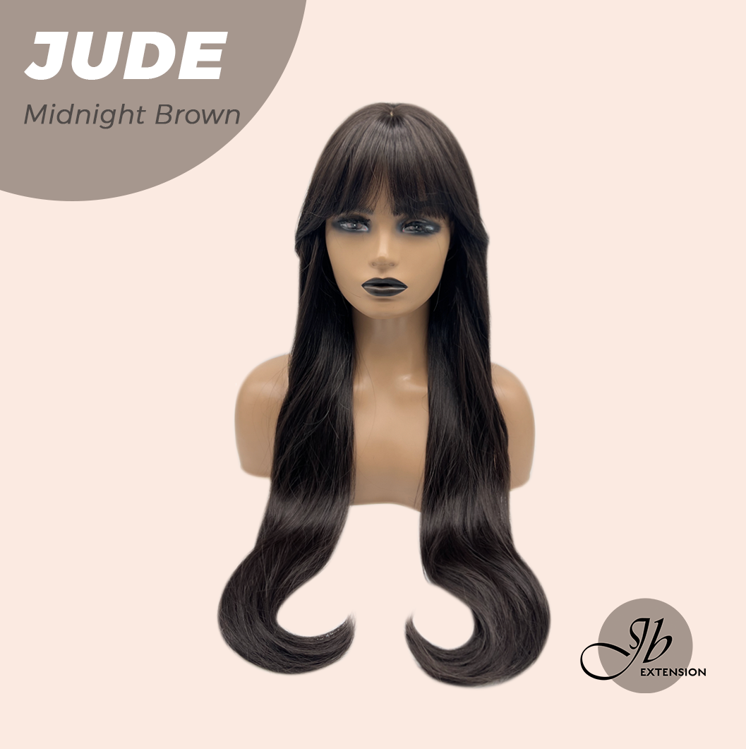 JBEXTENSION 28 Inches Long Curly Midnight Brown(Black/Brown) Wig with Bangs JUDE MIDNIGHT BROWN