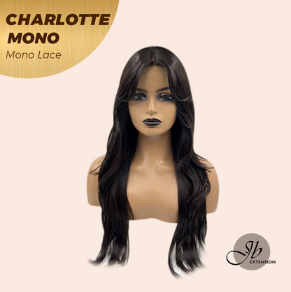 JBEXTENSION CHARLOTTE MONO Partial Monofilament Wig 22 Inches Natural Black Partial Mono Lace Glueless Wig CHARLOTTE MONO【BENDY EAR TABS】