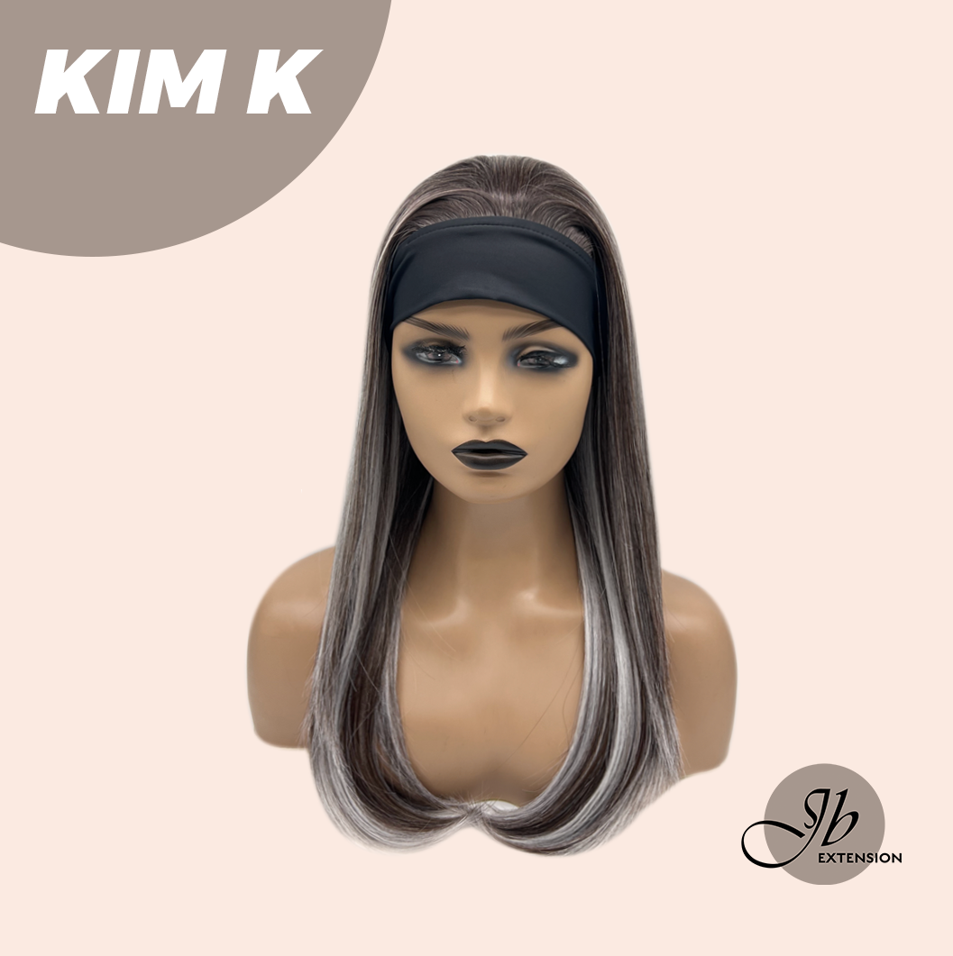 JBEXTENSION 22 Inches Straight Grey Brown Silver Ombre Headband Wig KIM K