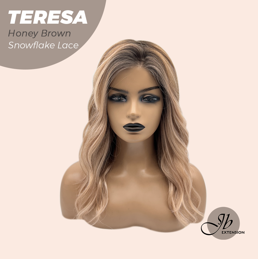JBEXTENSION 18 Inches Honey Brown Pre-Cut Snowflake Lace Frontlace Glueless Wig TERESA HONEY BROWN【PERMATEASE】【BENDY EAR TABS】- M/L