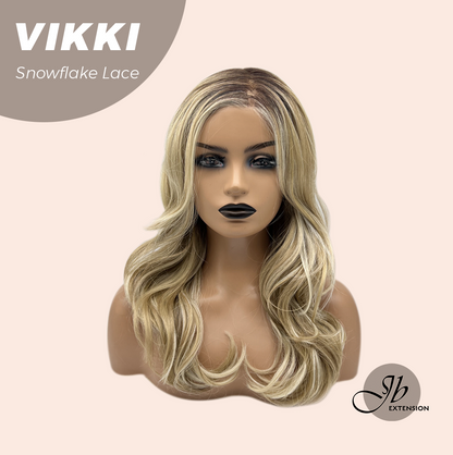 [FINAL SALE] JBEXTENSION 18 Inches Mix Blonde Long Pre-Cut T Part Snowflake Lace Frontlace Glueless Wig VIKKI【BENDY EAR TABS】