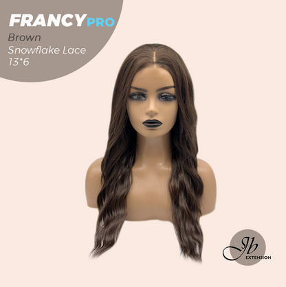JBEXTENSION 24 Inches Long Wave Brown Pre-Cut 13X6 Free Part Snowflake Lace Frontlace Glueless Wig FRANCY PRO - BROWN【BENDY EAR TABS】