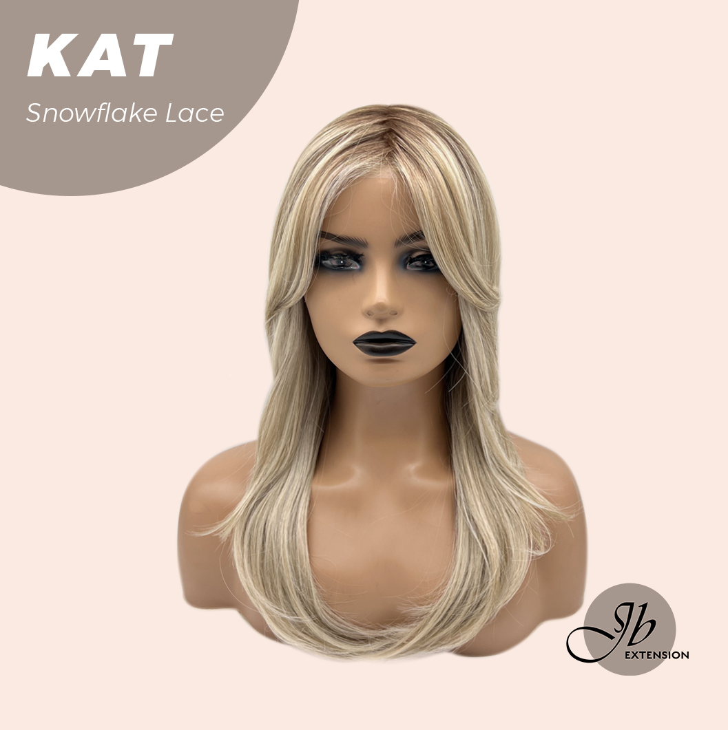 JBEXTENSION 20 Inches Mix Blonde Long Pre-Cut Arc Snowflake Lace Frontlace Glueless Wig KAT【BENDY EAR TABS】