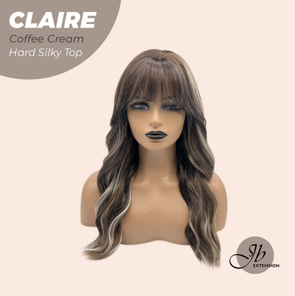 JBEXTENSION 22 Inches Scalpiana Coffee Cream 3.5X4 Hard Silky Top Natural Scalp Effect Women Wig with Bangs CLAIRE SILKY TOP - COFFEE CREAM
