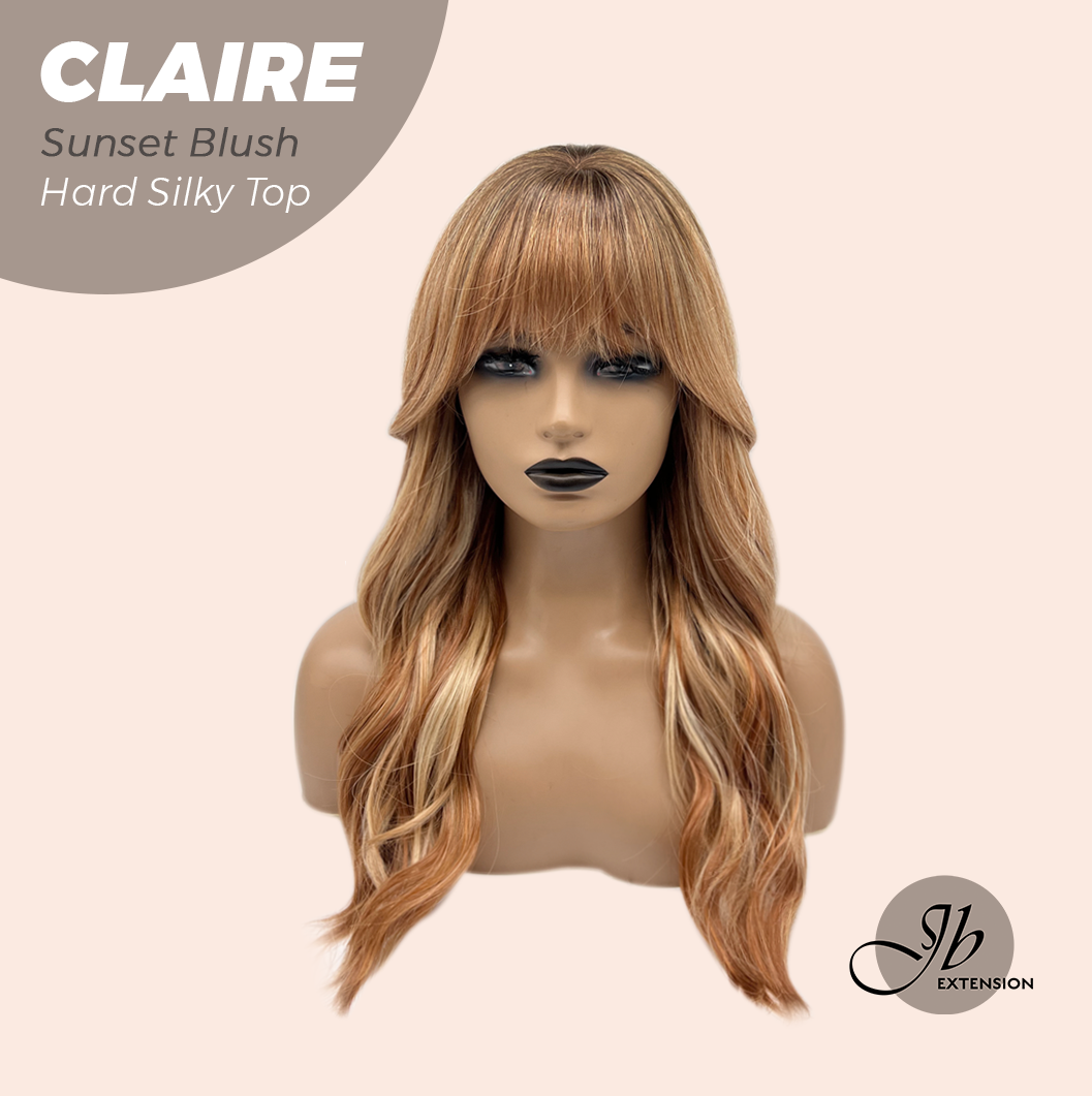 JBEXTENSION 22 Inches Scalpiana Sunset Blush 3.5X4 Hard Silky Top Natural Scalp Effect Women Wig with Bangs CLAIRE SILKY TOP - SUNSET BLUSH
