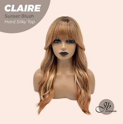 JBEXTENSION 22 Inches Scalpiana Sunset Blush 3.5X4 Hard Silky Top Natural Scalp Effect Women Wig with Bangs CLAIRE SILKY TOP - SUNSET BLUSH