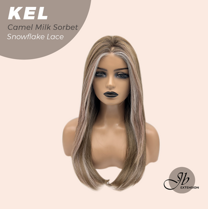 JBEXTENSION 22 Inches Camel Milk Sorbet Pre-Cut Snowflake Lace Frontlace Glueless Wig KEL CAMEL MILK SORBET【PERMATEASE】【BENDY EAR TABS】- M/L
