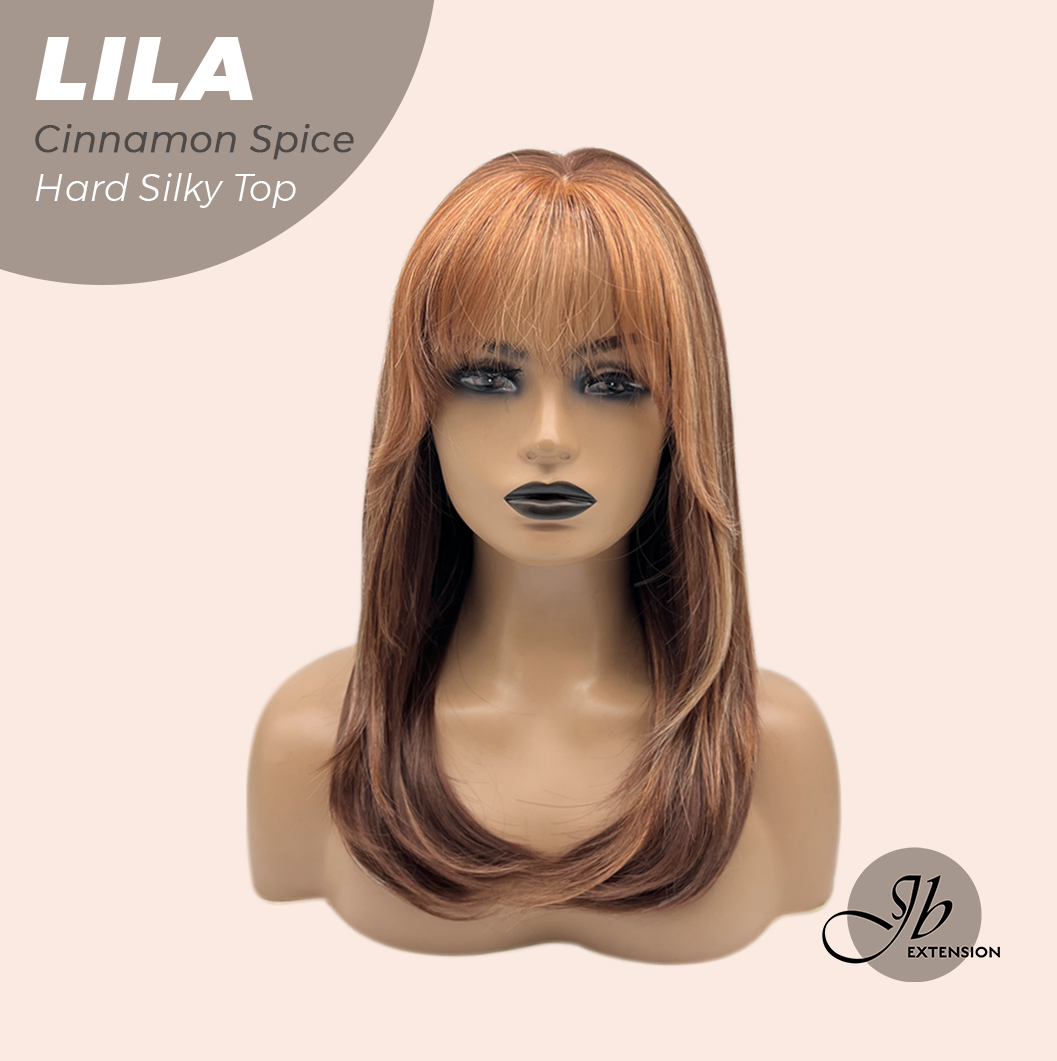 JBEXTENSION 20 Inches Scalpiana Cinnamon Spice Wolf Cut 3.5X4 Hard Silky Top Natural Scalp Effect Wig With Bangs LILA CINNAMON SPICE