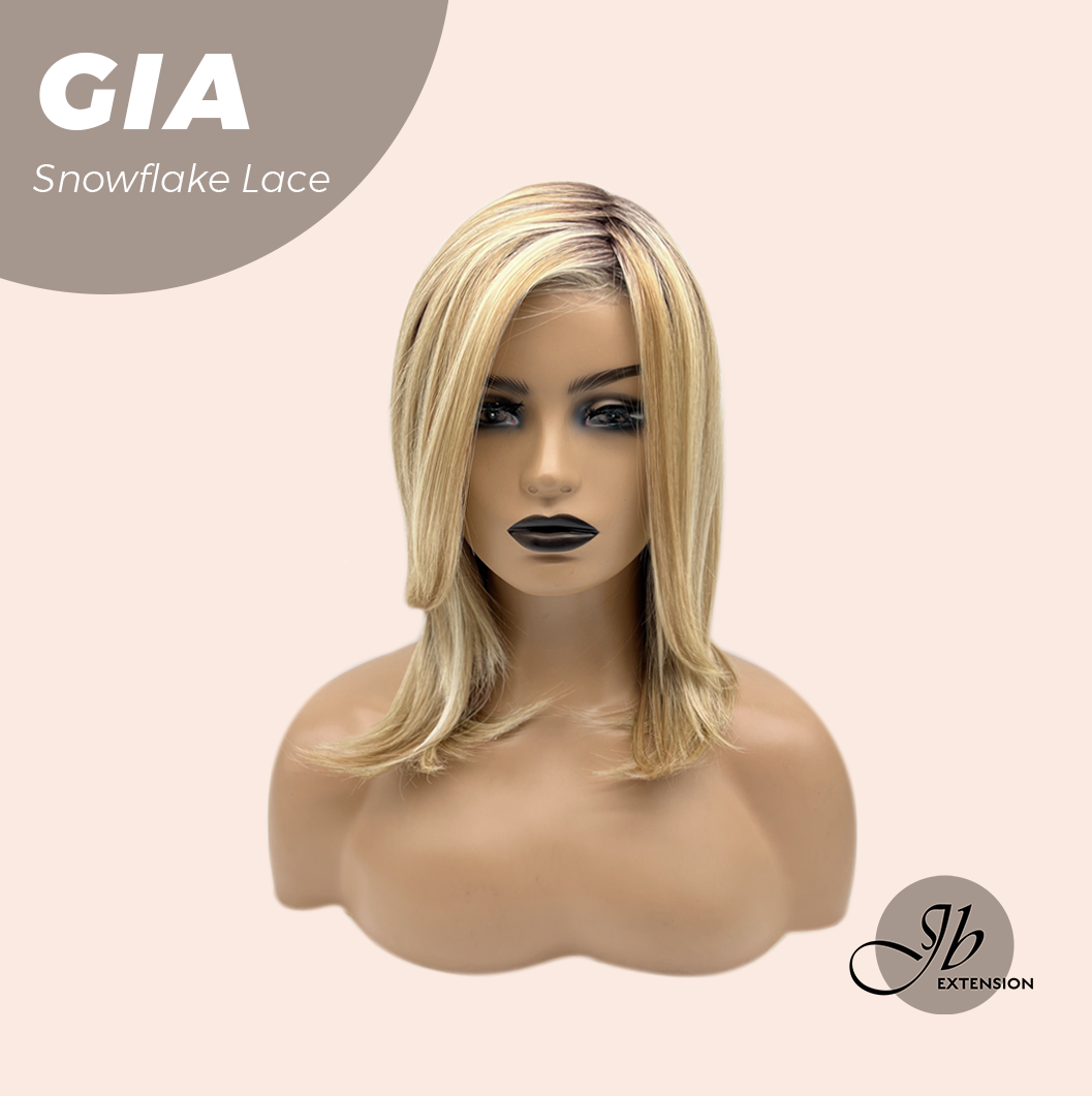 JBEXTENSION 16 Inches Mix Blonde Pre-Cut Side Part Snowflake Lace Frontlace Glueless Wig GIA【BENDY EAR TABS】