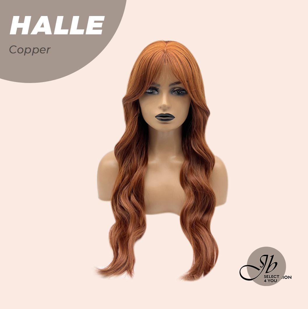 JBEXTENSION 27 Inches Long Wave Copper Wig with Bangs HALLE COPPER