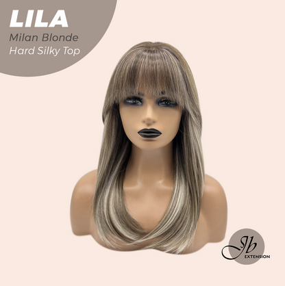 JBEXTENSION 20 Inches Scalpiana Milan Blonde Wolf Cut 3.5X4 Hard Silky Top Natural Scalp Effect Wig With Bangs LILA MILAN BLONDE