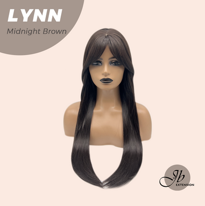 JBEXTENSION 28 Inches Long Straight Midnight Brown(Black/Brown) Wig with Bangs LYNN MIDNIGHT BROWN