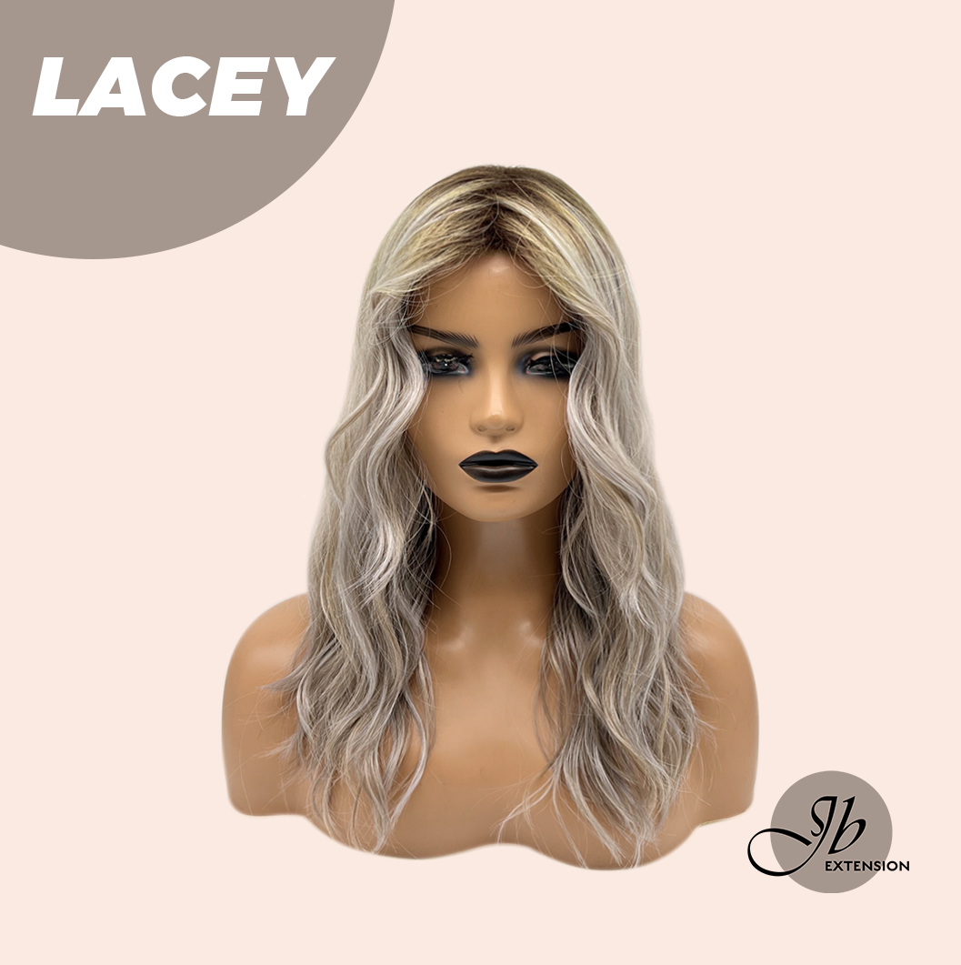 [FINAL SALE] JBEXTENSION 18 Inches Curly Mix Grey Wig with Dark Root Women Fashion Full Machine Wig LACEY【PLUS PERMATEASE】【BENDY EAR TABS】