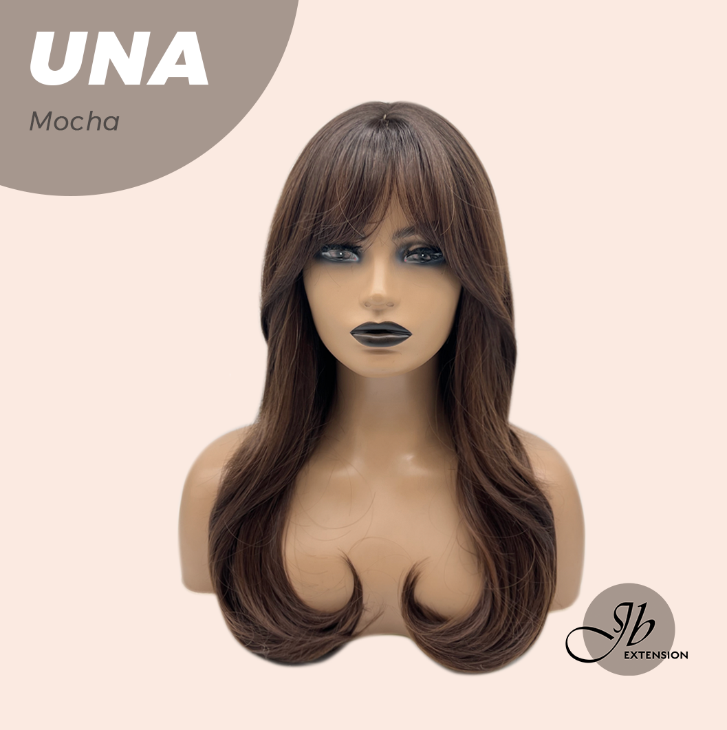 JBEXTENSION 22 Inches Mocha Wave with Bangs Wig UNA MOCHA