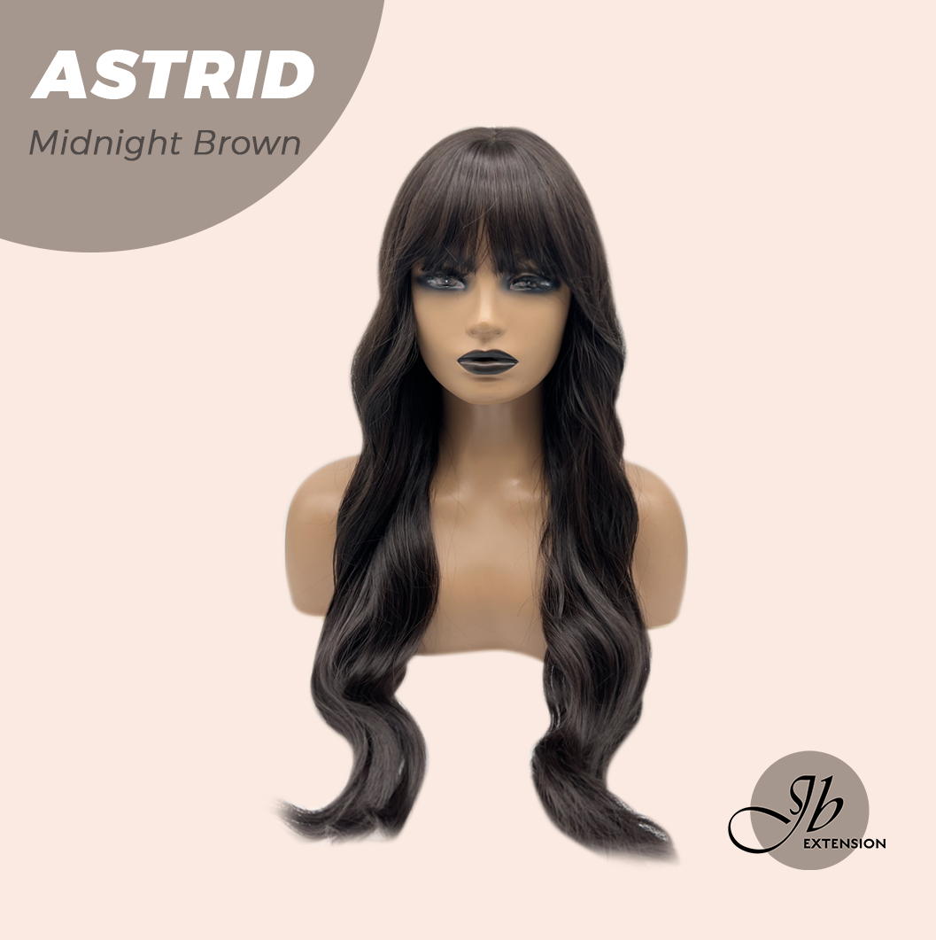 JBEXTENSION 28 Inches Long Wave Midnight Brown(Black/Brown) Wig with Bangs ASTRID MIDNIGHT BROWN