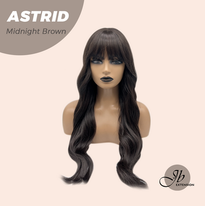 JBEXTENSION 28 Inches Long Wave Midnight Brown(Black/Brown) Wig with Bangs ASTRID MIDNIGHT BROWN