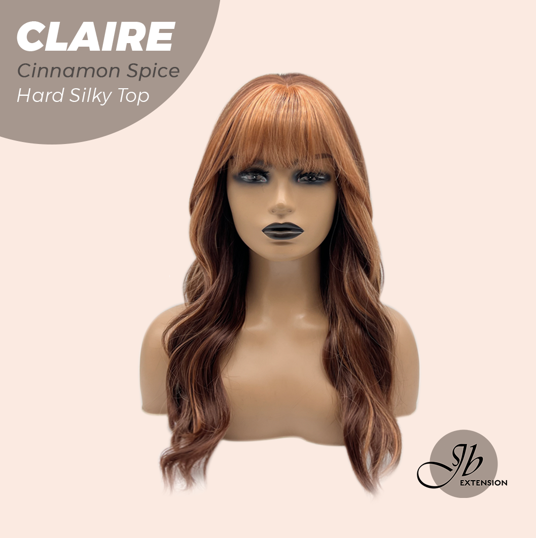 JBEXTENSION 22 Inches Scalpiana Cinnamon Spice 3.5X4 Hard Silky Top Natural Scalp Effect Women Wig with Bangs CLAIRE SILKY TOP - CINNAMON SPICE