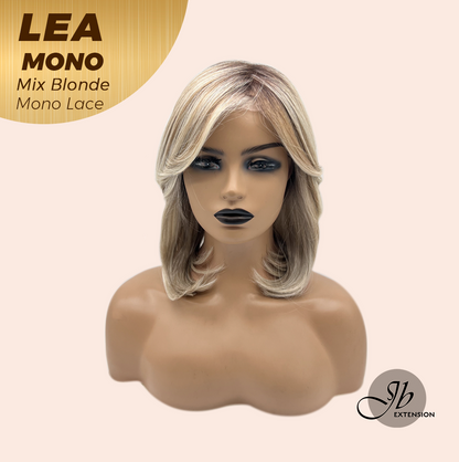 JBEXTENSION LEA MONO Full Monofilament Handmade Full Lace Full Hand Tied Wig 14 Inches Mix Blonde Mono Lace Handmade Futura Fiber Wig with Anti-slip Silicone Strips Glueless Wig LEA MONO MIX BLONDE【BENDY EAR TABS】