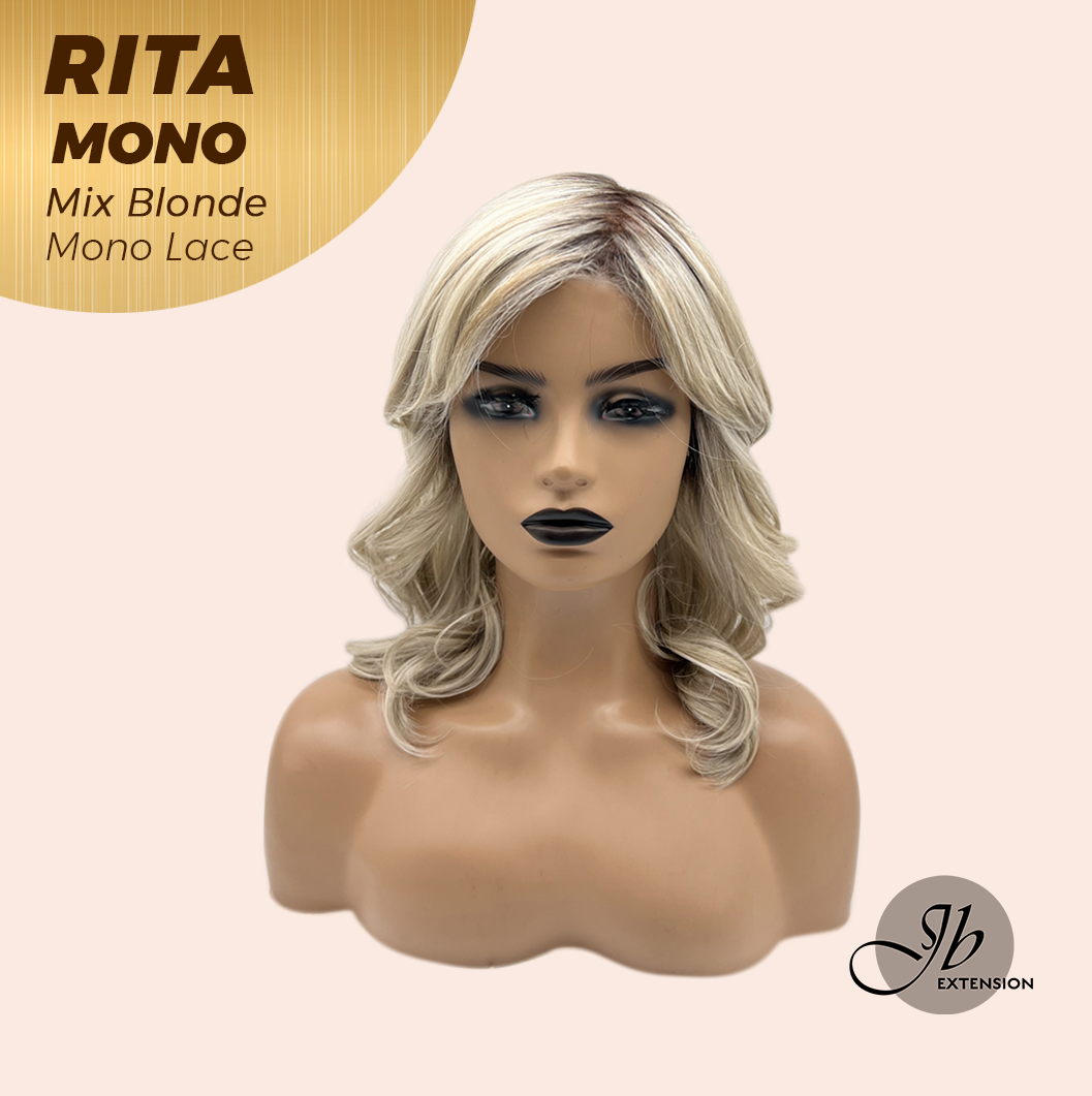 JBEXTENSION RITA MONO Monofilament Handmade Wig 6X5 Full Monofilament Hand Tied Top Wig 14 Inches Curly Mix Blonde Mono Lace Wig with Anti-slip Silicone Strips Glueless Wig RITA MONO - MIX BLONDE【BENDY EAR TABS】