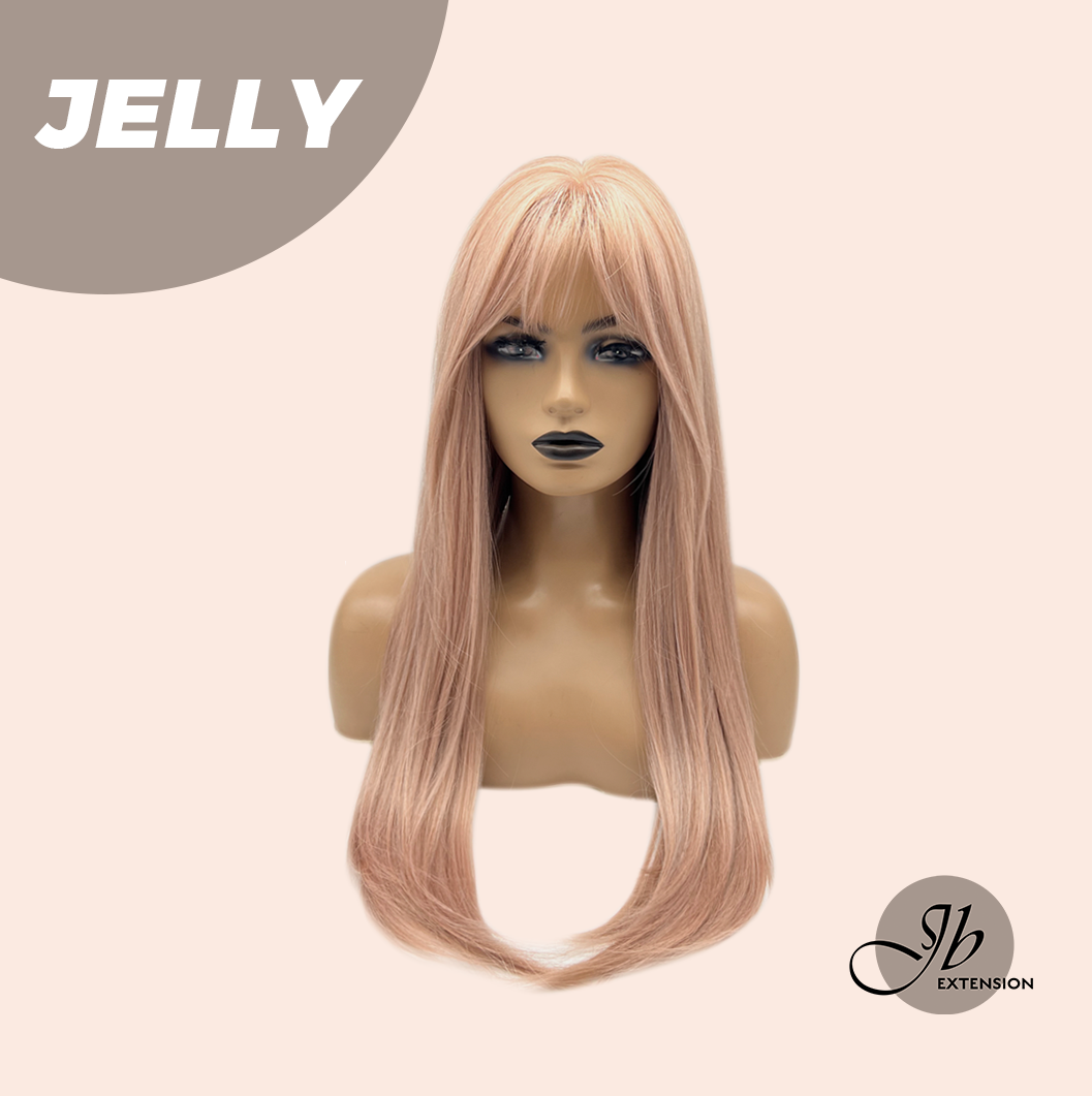 JBEXTENSION 24 Inches Long Straight Pink Wig with Bangs JELLY