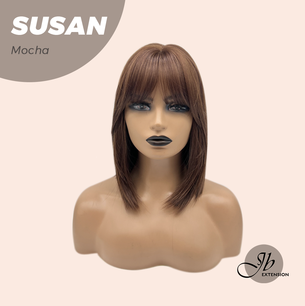 JBEXTENSION 14 Inches Short Bob Cut Mocha Wig with Bangs SUSAN MOCHA