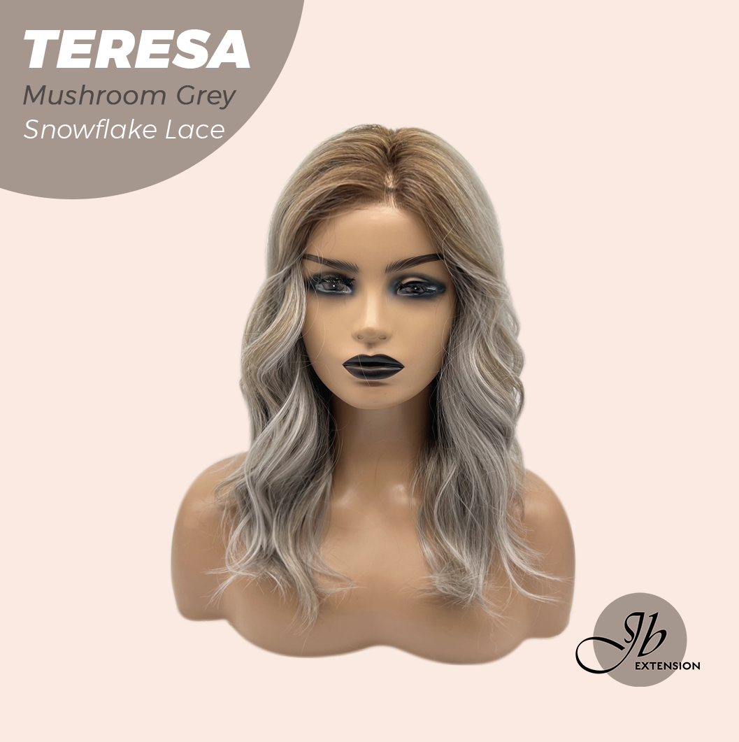 JBEXTENSION 18 Inches Mushroom Grey Pre-Cut Snowflake Lace Frontlace Glueless Wig TERESA MUSHROOM GREY【PERMATEASE】【BENDY EAR TABS】- M/L