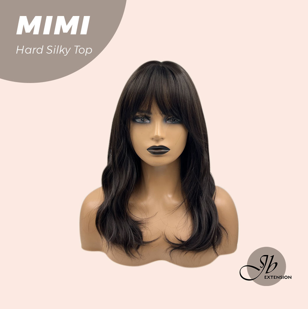 JBEXTENSION 16 Inches Scalpiana 3.5X4 Hard Silky Top Natural Scalp Effect Midnight Brown(Black/Brown) Body Wave Wig with Bangs Wig MIMI SILK TOP - MIDNIGHT BROWN