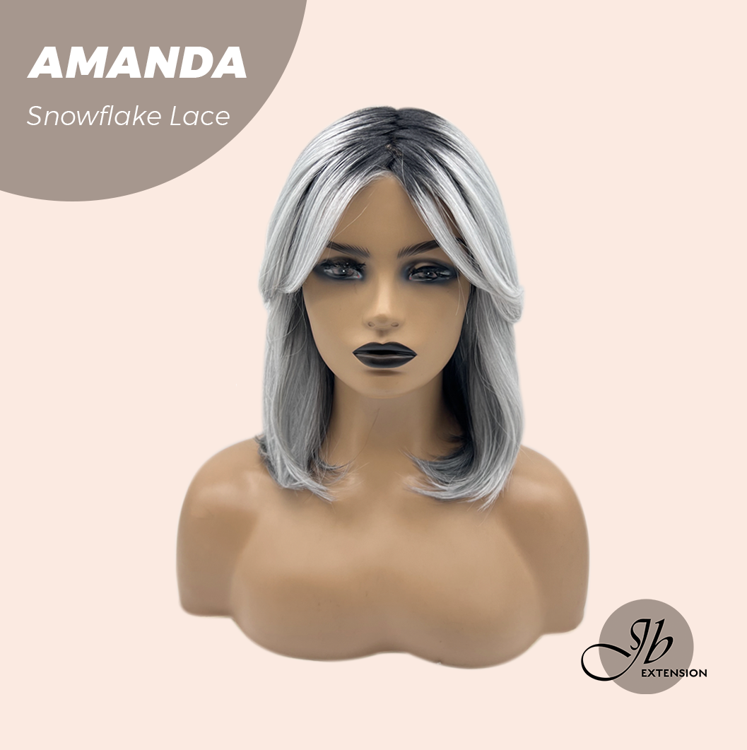 JBEXTENSION 16 Inches Grey Silver with Dark Root Pre-Cut Arc Snowflake Lace Frontlace Glueless Wig AMANDA SNOWFLAKE【BENDY EAR TABS】