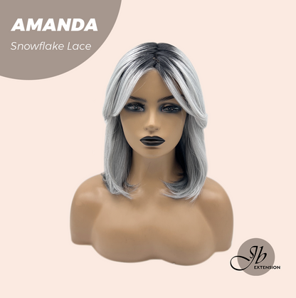 JBEXTENSION 16 Inches Grey Silver with Dark Root Pre-Cut Arc Snowflake Lace Frontlace Glueless Wig AMANDA SNOWFLAKE【BENDY EAR TABS】